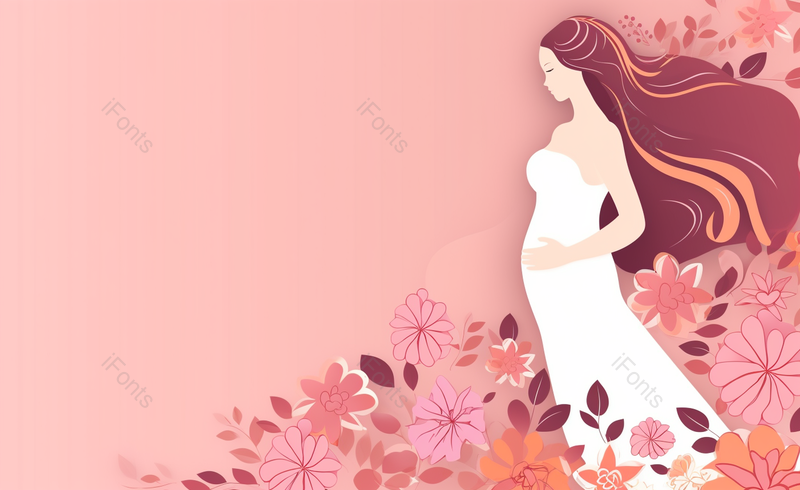 抚摸肚子的孕妇卡通剪纸风花朵粉色母亲节插画原创海报广告图,插画/手绘图,插画/手绘图库,插画/手绘图下载,插画/手绘